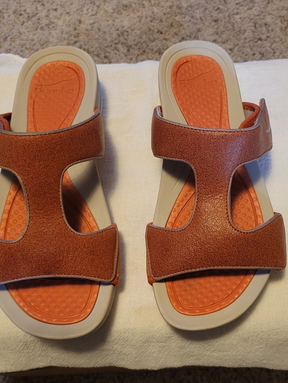Dansko Women's Two-Strap Orange-Brown Slide Sandals